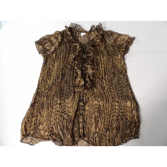 Jaipur Sheer Blouse Sz XL Ruffle Button Up Brown Black Career Casual Y2K 90s - Picture 3 of 12